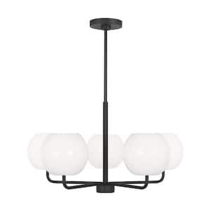 Rory Medium 26.875 in. 5-Light Midnight Black Chandelier with Opal Glass Shades