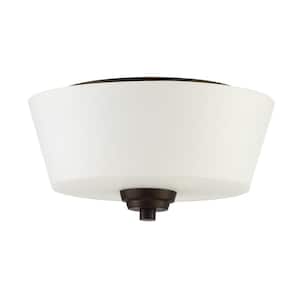 Grace 13 in. 2-Light Espresso Transitional Flush Mount with Frosted White Glass Shade and No Bulbs Included (1-Pack)
