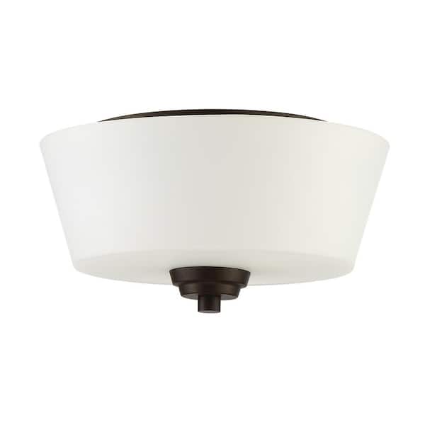 CRAFTMADE Grace 13 in. 2-Light Espresso Transitional Flush Mount with Frosted White Glass Shade and No Bulbs Included (1-Pack)