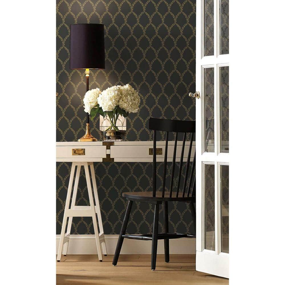 Gold and Black Non-Woven Washable Wallpaper Roll