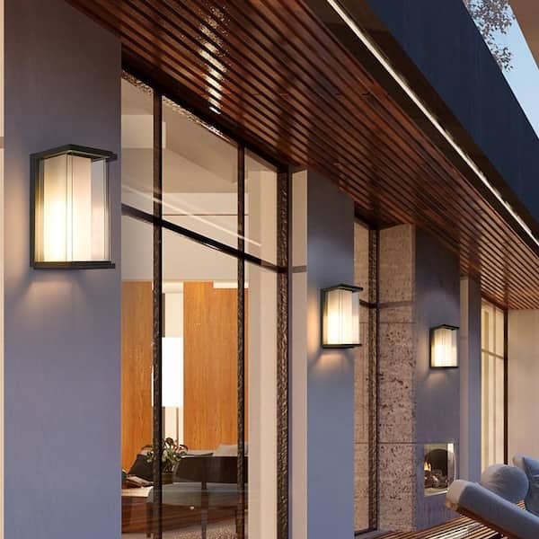 Montpelier 1-Light Black Hardwired 12.6 in. H Outdoor Sconce Dusk to Dawn Wall Lantern Sconce (2-Pack)