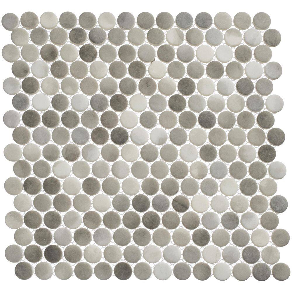 ANDOVA Pixie Nia Gray/Brown/Cream 12-1/8 in. x 12-1/8 in. Penny Round Smooth Glass Mosaic Tile (5.1 sq. ft./Case) -  ANDPIX225