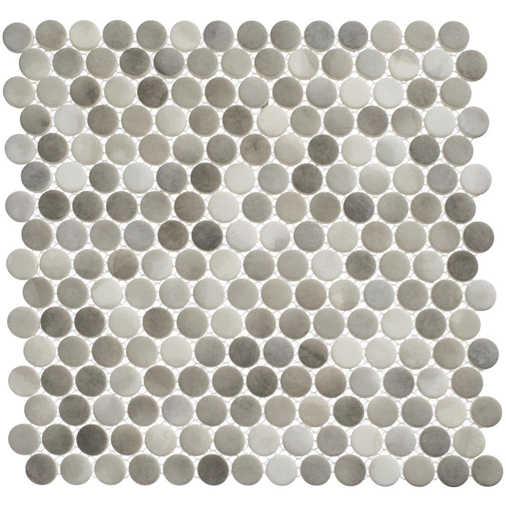 Pixie Nia Gray/Brown/Cream 4.5 in. x 8.25 in. Penny Round Smooth Glass Mosaic Tile Sample -  ANDOVA, SAM-ANDPIX225