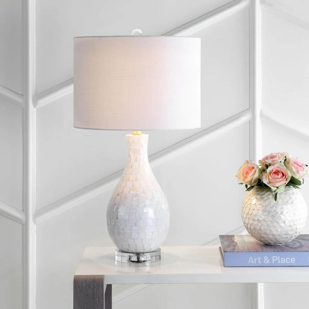 JONATHAN Y Josephine 26.5 in. White Seashell LED Table Lamp JYL1058A ...