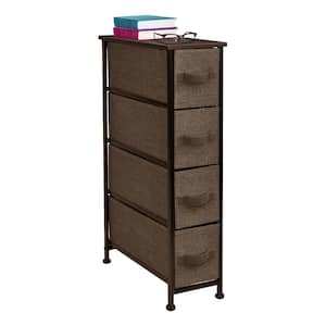 3.1 in. L x 7.48 in. W x 11.762 in. H 4-Drawer Brown Tall Narrow Dresser Steel Frame Wood Top Easy Pull Fabric Bins