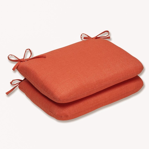 Pillow Perfect Solid 18.5 in. x 15.5 in. Outdoor Dining Chair Cushion in Orange (Set of 2)