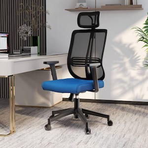 Modern Adjustable Fabric Office Chair Mesh Back and Headrest Task Chair with Swivel and Tilt Nift Series in Blue