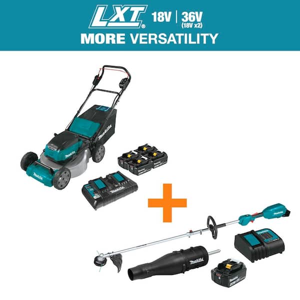 21 in. 18V X2 (36V) LXT Walk Behind Push Lawn Mower Kit with 4 Batteries (5.0 Ah) with bonus LXT 18V Power Head Kit