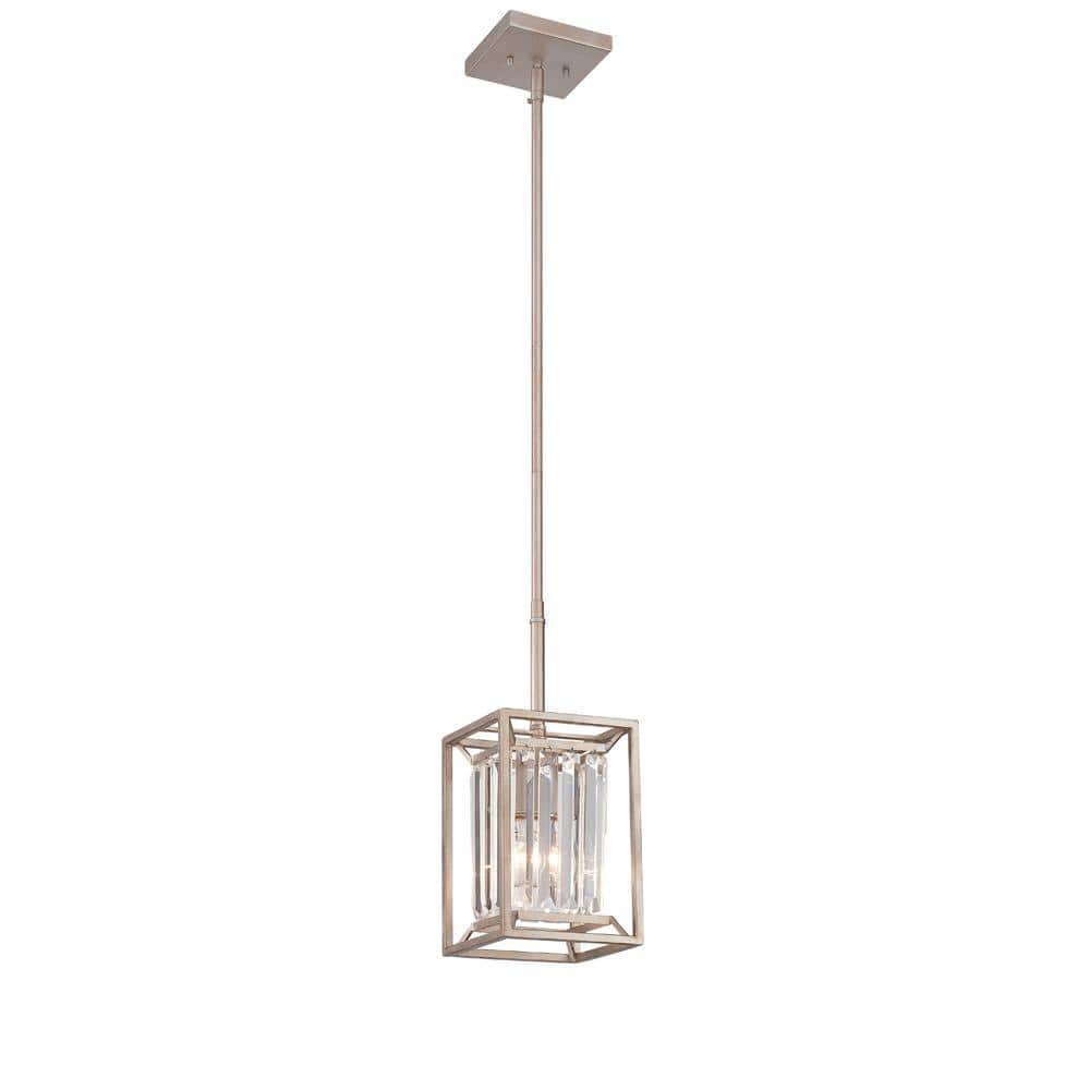 Aged Platinum Crystal Prism 6.5" Mini Pendant Light