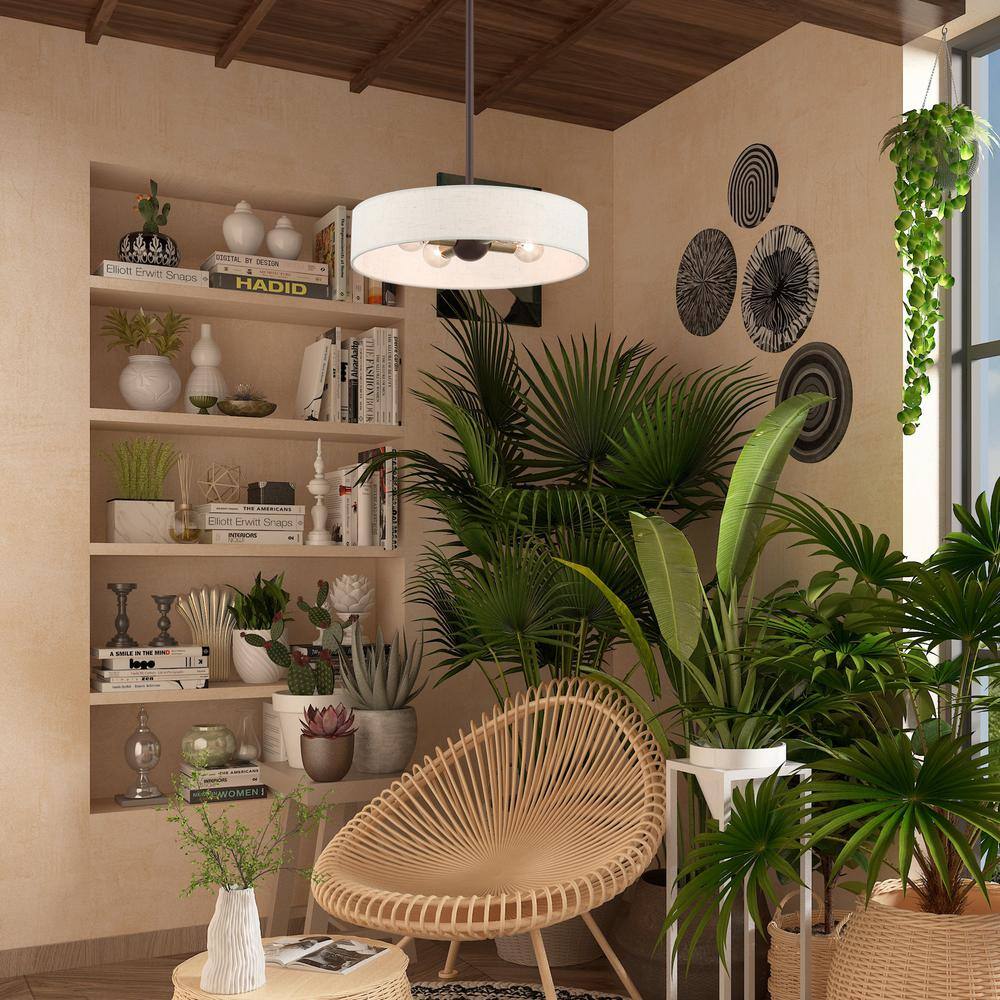 Venlo Modern 4-Light Bronze Drum Pendant with Oatmeal Fabric Shade