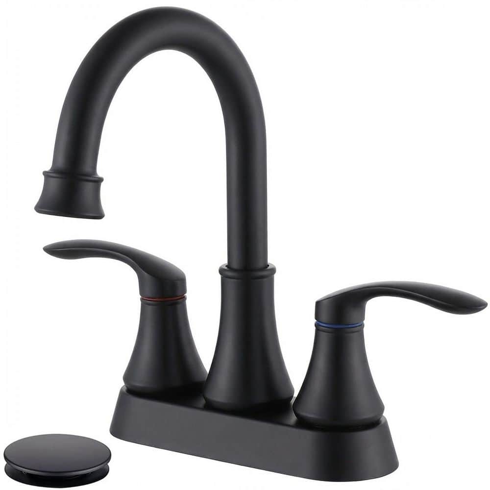 4 in. Centerset Double Handle High Arc Bathroom Faucet with Drain Kit Included in Matte Black price history on PriceWatchPro