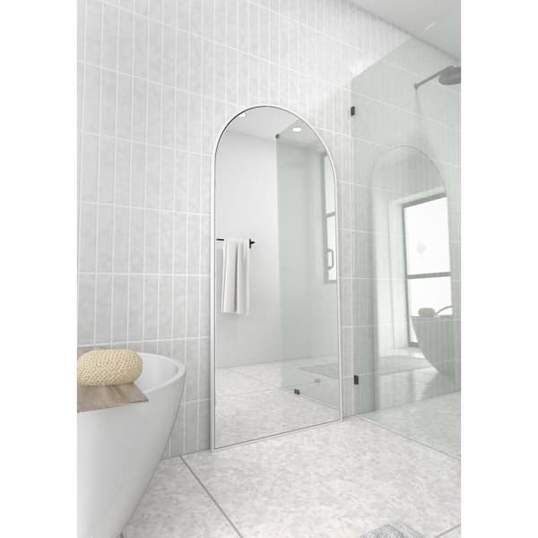 30 in. x 67 in. Arch Leaner Dressing Stainless Steel Framed Wall Mirror in White