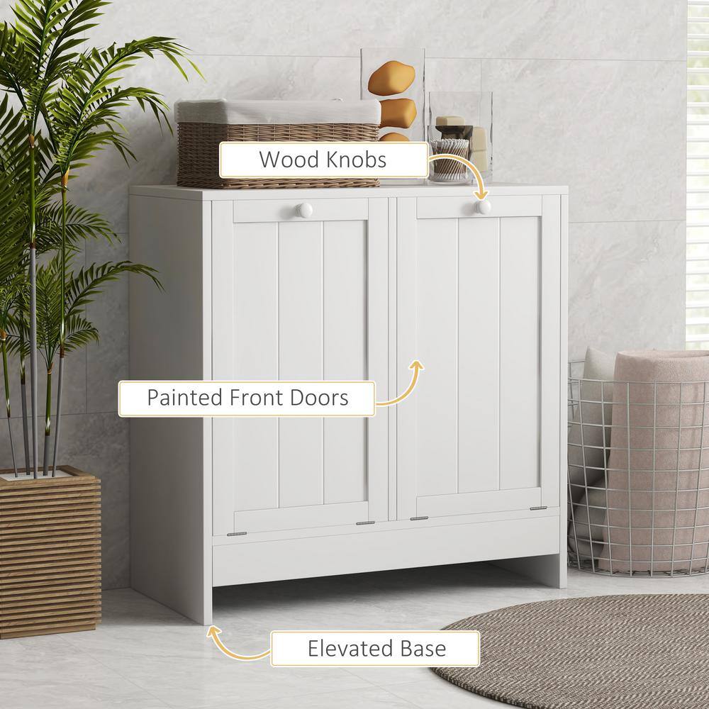 White Modern Tilt-Out Laundry Hamper Cabinet with 2 Compartments