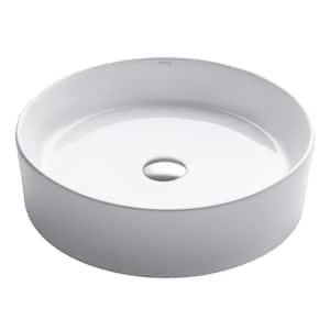 Round Ceramic Vessel Bathroom Sink in White