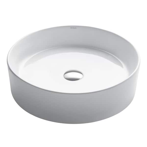 KRAUS Round Ceramic Vessel Bathroom Sink in White KCV140 The Home Depot