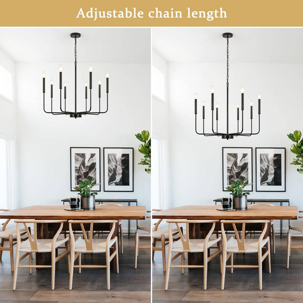 Black Metal 8-Light Candle Linear Chandelier
