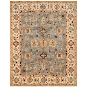 Antiquity Blue/Ivory 8 ft. x 11 ft. Floral Border Geometric Area Rug