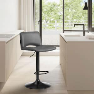 24/32 in. Gray Low Back Metal Bar Stool with Faux Leather Seat