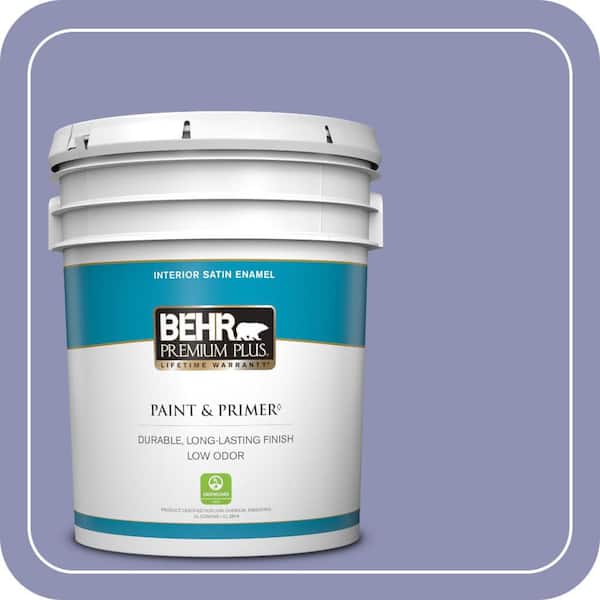 BEHR PREMIUM PLUS 5 gal. #630D-5 Wild Wisteria Satin Enamel Low Odor Interior Paint & Primer