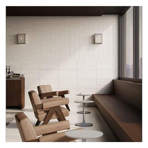 Ardino White 11.81 in. x 23.62 in. Limestone Look Matte Porcelain Floor and Wall Tile (13.55 sq. ft. / Case)