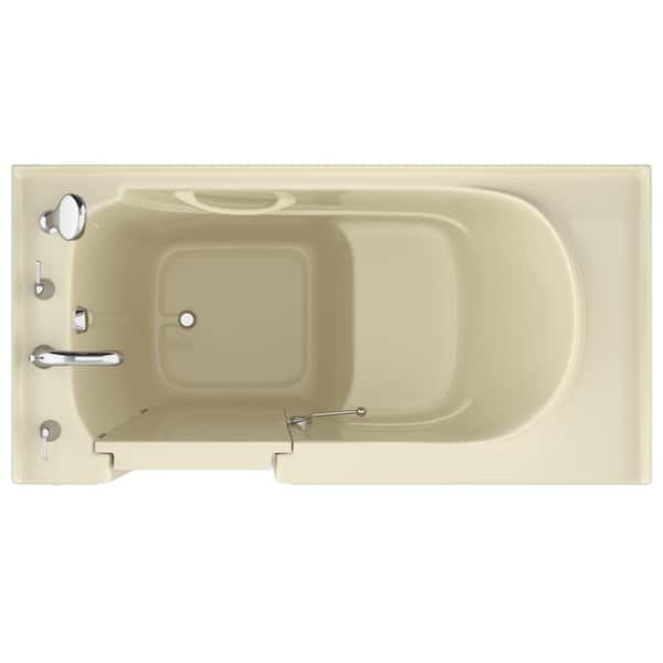 Universal Collection 30 in. L x 59 in. W Left Side Drain Soaker Bathtub in Biscuit with Fast Filling Faucet Set