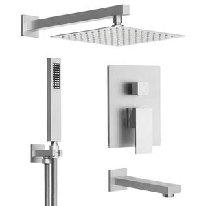 3-Spray Square High Pressure Wall Bar Shower Kit Tub and Shower Faucet in Brushed Nickel (Valve Included)