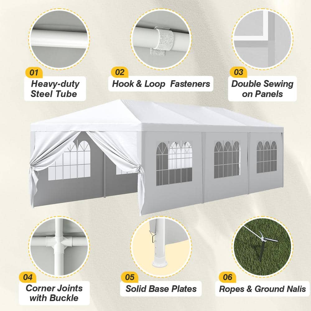 10x30FT White Outdoor Canopy Tent with Removable Sidewalls