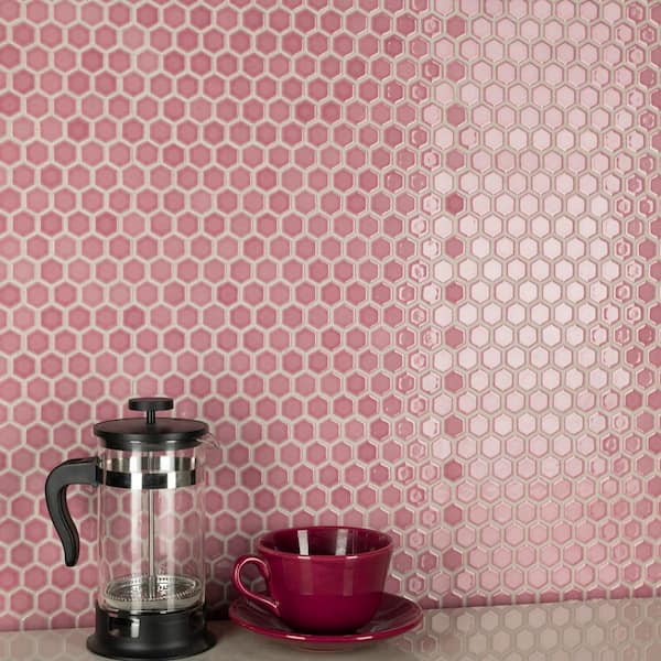 Tribeca 1 in. Hex Glossy Blush 6 in. x 6 in. Porcelain Mosaic Take Home Tile Sample