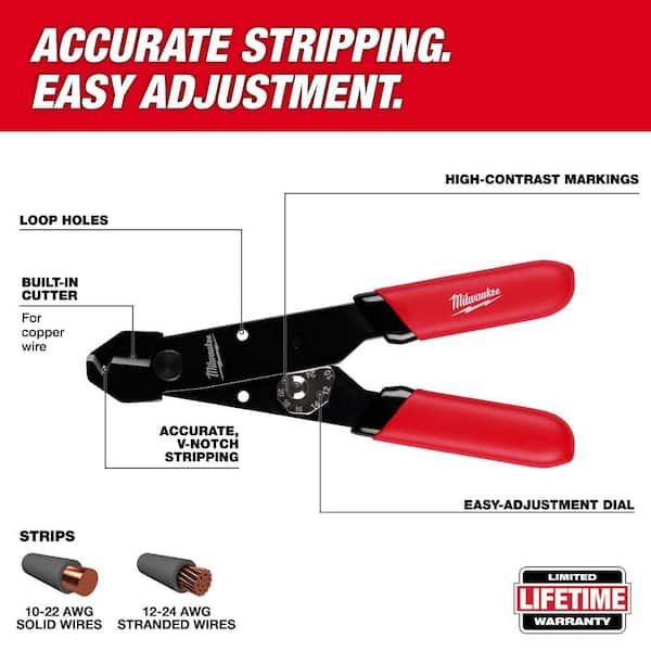 12-24 AWG Adjustable Compact Wire Stripper / Cutter with Dipped Grip