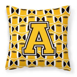 14 in. x 14 in. Multi-Color Lumbar Outdoor Throw Pillow Letter A Football Black, Old Gold and White