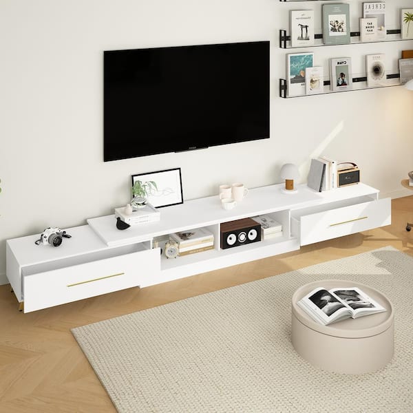 FUFU&GAGA White Wooden Extandable TV console Entertainment Center Fits TV's up to 90 in. Size with Drawers & Shelves