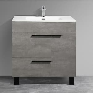 36 in. W x 18 in. D x 34 in. H Freestanding Bath Vanity in Concrete Grey with White Ceramic Top