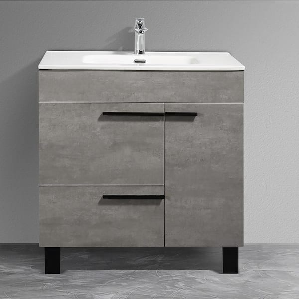 Staykiwi 36 in. W x 18 in. D x 34 in. H Freestanding Bath Vanity in Concrete Grey with White Ceramic Top