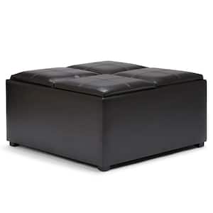 Avalon 35 in. Contemporary Square Storage Ottoman in Tanners Brown Faux Leather