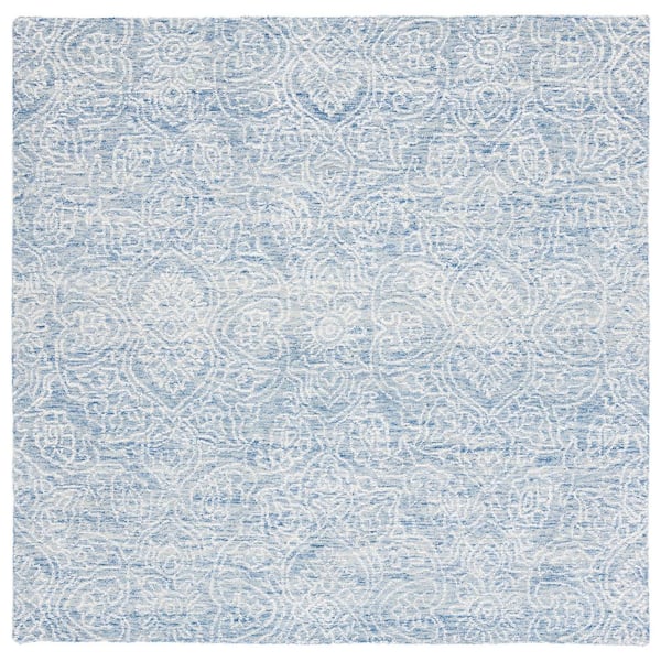 Metro 4 ft. x 4 ft. Blue/Ivory Floral Medallion Square Area Rug