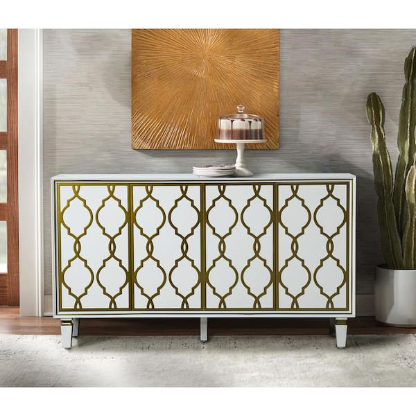 JAYDEN CREATION Beatrice White 61 in. Wide Sideboard with Solid