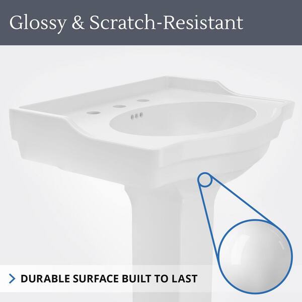 Nile 24 in. L x 19 in. W Pedestal Bathroom Sink Base in White Vitreous China with 8 in. Faucet Drilling