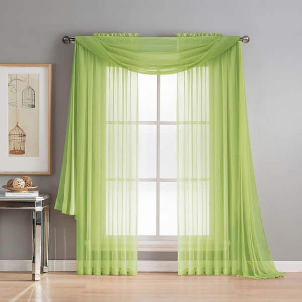 Window Elements Diamond Sheer Voile 56 in. W x 216 in. L Curtain Scarf in Lime