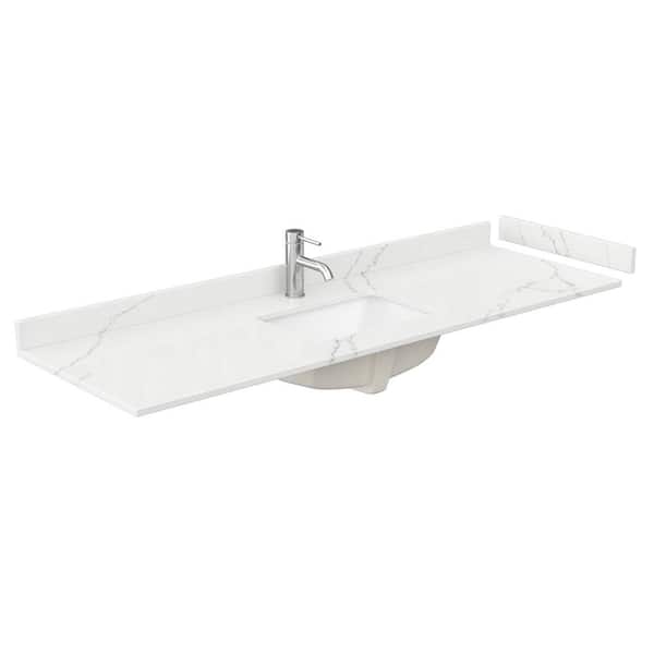 66 in. W x 22 in. D Quartz White Rectangular Single Sink Bathroom Vanity Top in Giotto