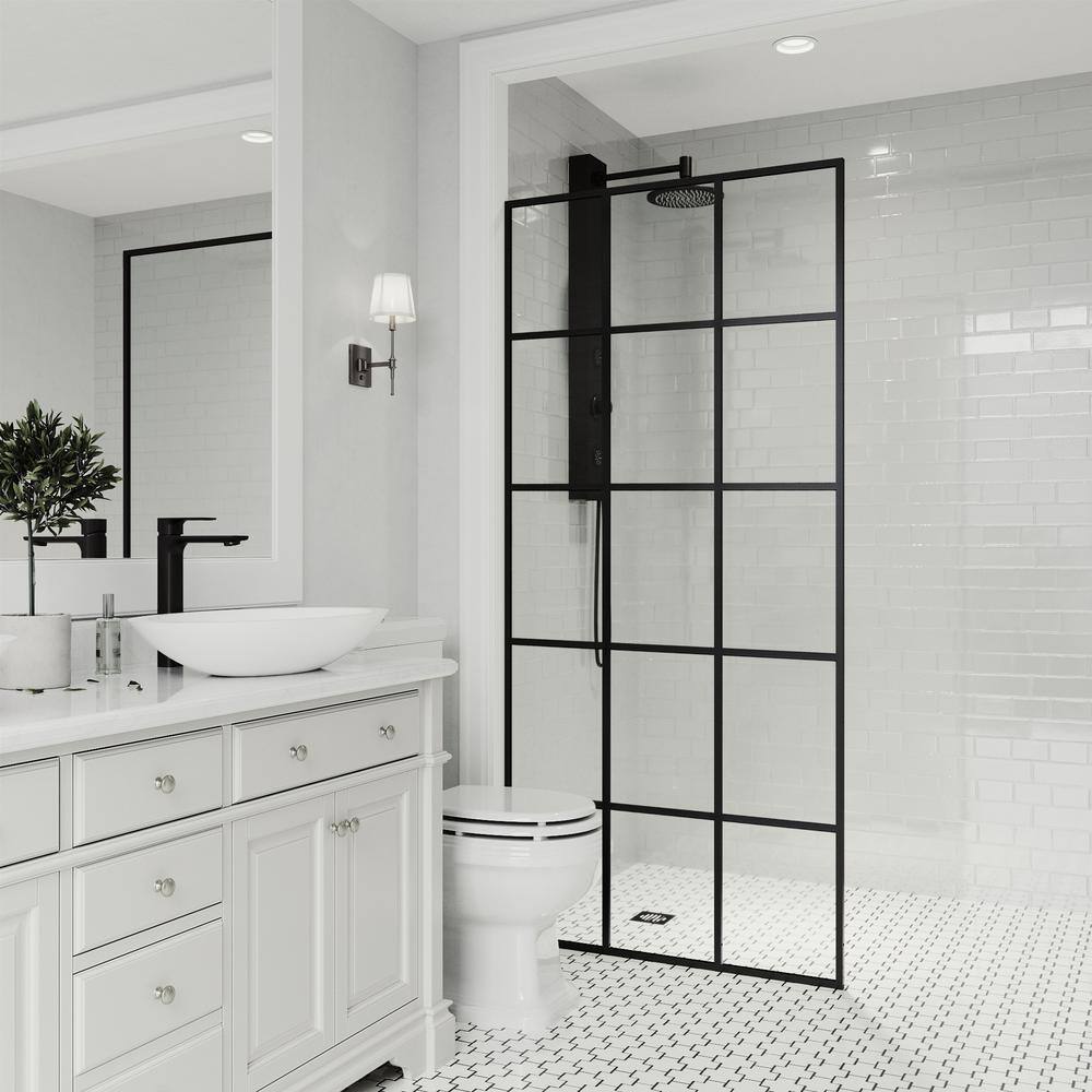 Mosaic 34" Matte Black Framed Shower Screen with Fluted Glass