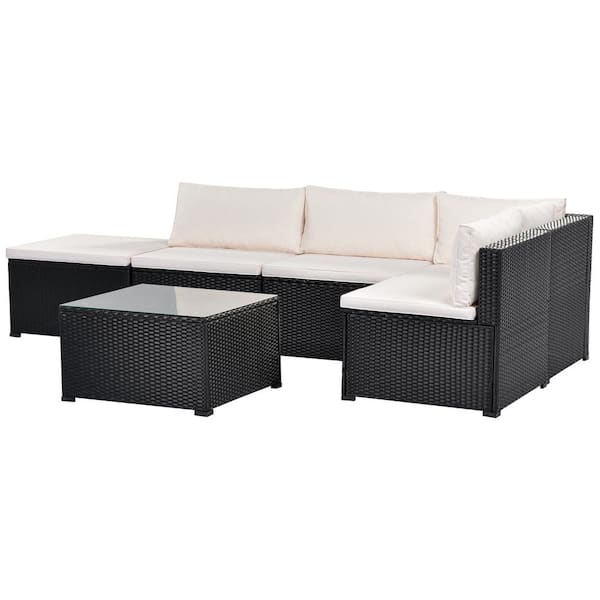 Nestfair Soria 6 Piece Wicker Outdoor Sectional Sofa With Beige Cushions Lfg201804a - Allibert Outdoor Furniture Reviews