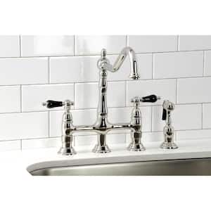 Duchess 2-Handle Bridge Kitchen Faucet with Side Sprayer in Polished Nickel