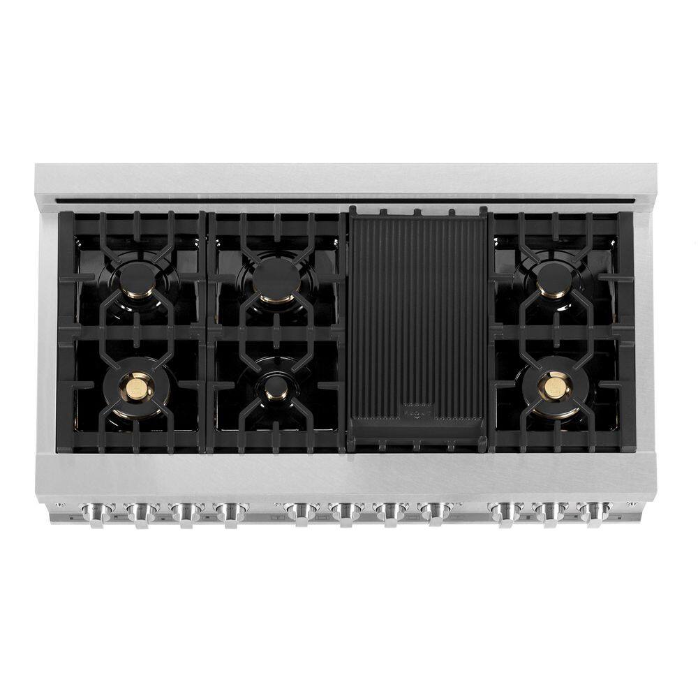 ZLINE 48" Stainless Steel Dual Fuel Range with Brass Burners