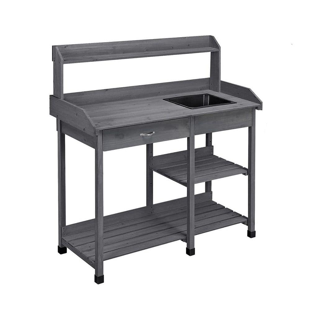 45.2 in. W x 47.6 in. H Gray Fir Wood Garden Potting Bench, Outdoor Work Bench Station w Sink, Drawer, Rack Shelves price history on PriceWatchPro