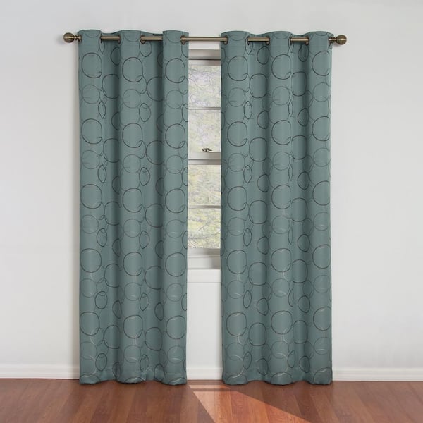 Eclipse Meridian River Blue Polyester Geometric 42 in. W x 63 in. L Noise Cancelling Thermal Grommet Blackout Curtain