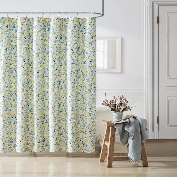 Laura Ashley Nora 1 Piece Blue Fl, Double Panel Shower Curtain
