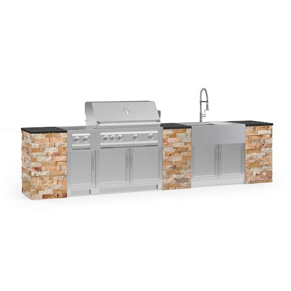 NewAge Products Signature Series 149.16 in. x 25.5 in. x 58.64 in. 11-Piece Outdoor Kitchen Cabinet Set with Natural Gas 40 in. Grill