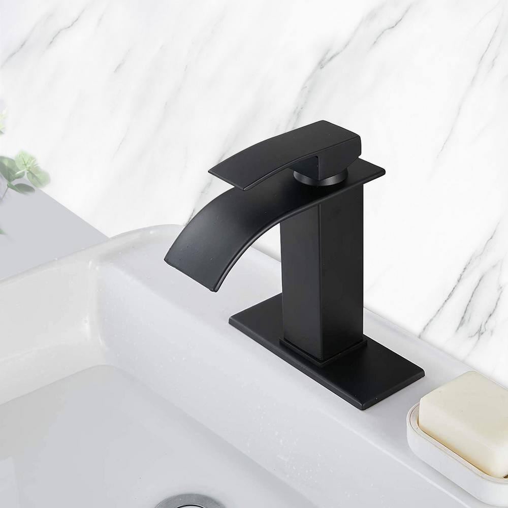 Matte Black Single Handle Waterfall Spout Bathroom Faucet