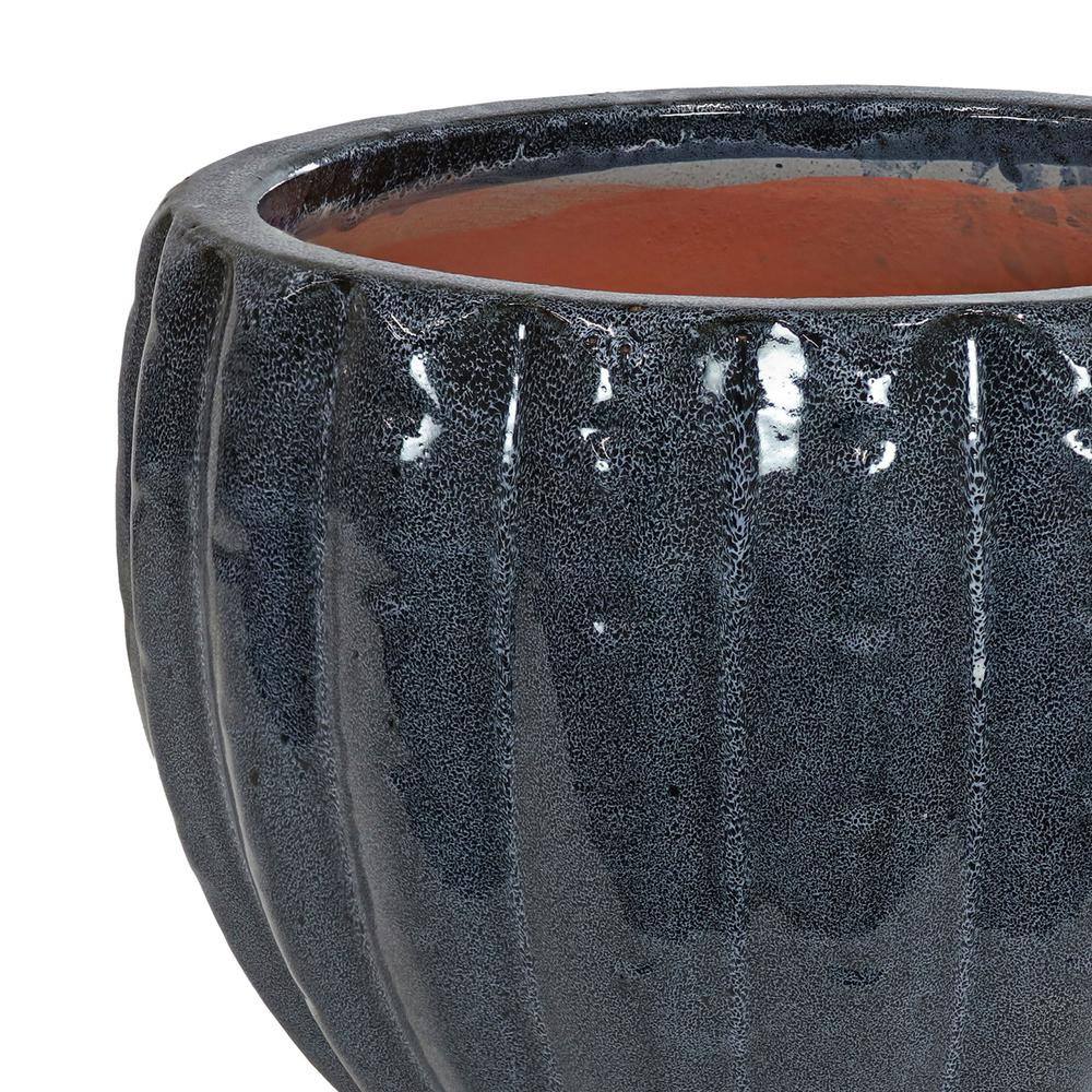 Black Mist Fluted Ceramic Outdoor Planter Pot, 13.5" Diameter