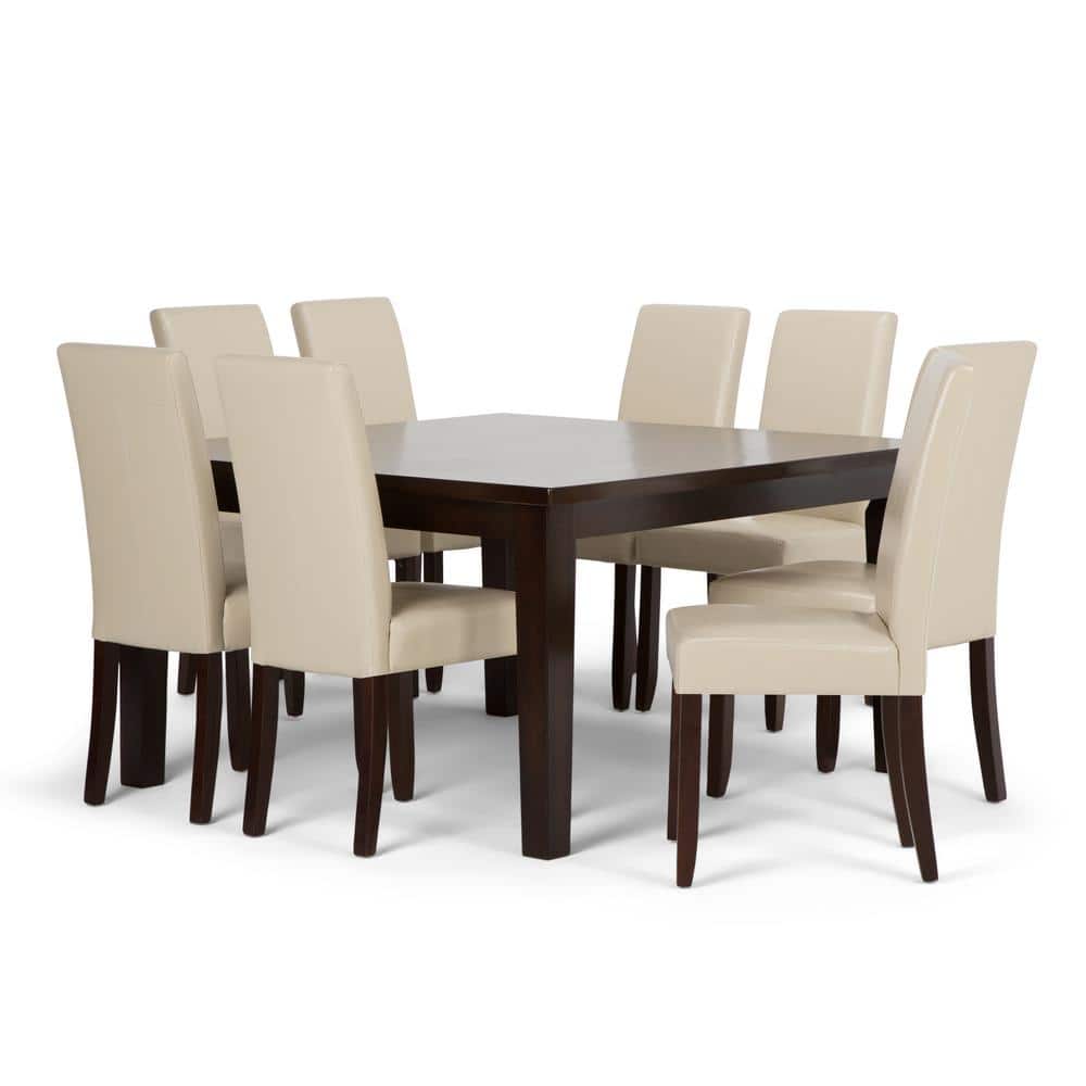 Satin Cream Solid Rubberwood 9-Piece Dining Set with 8 Chairs